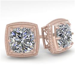 1.0 ctw VS/SI Cushion Cut Diamond Stud Earrings Art Deco 18k Rose Gold - REF-170N9F