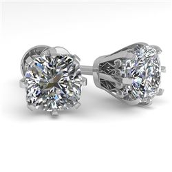 1.0 ctw VS/SI Cushion Cut Diamond Stud Earrings 18k White Gold - REF-147W2H