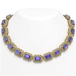 112.65 ctw Tanzanite & Diamond Victorian Necklace 14K Yellow Gold - REF-5818A2N