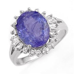 4.06 ctw Tanzanite & Diamond Ring 18k White Gold - REF-113F6M