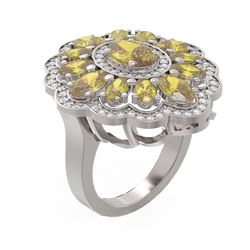 6.74 ctw Canary Citrine & Diamond Ring 18K White Gold - REF-140R2K