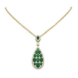 12.37 ctw Emerald & Diamond Necklace 18K Yellow Gold - REF-323Y6X