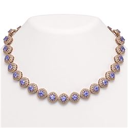 83.82 ctw Tanzanite & Diamond Victorian Necklace 14K Rose Gold - REF-2511H8R