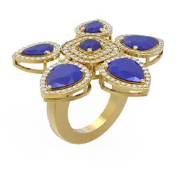 15.43 ctw Sapphire Diamond Ring 18K Yellow Gold - REF-436K4Y