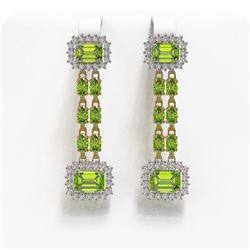 10.88 ctw Peridot & Diamond Earrings 14K Yellow Gold - REF-211K5Y