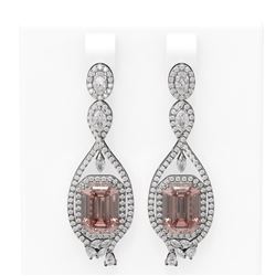 13.52 ctw Morganite & Diamond Earrings 18K White Gold - REF-872F8M