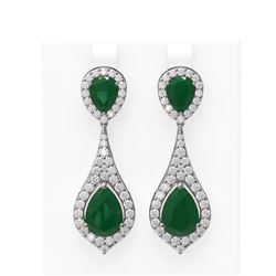 13.6 ctw Emerald & Diamond Earrings 18K White Gold - REF-343K6Y