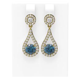 3.54 ctw Intense Blue Diamond Earrings 18K Yellow Gold - REF-417W6H