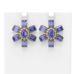 31.99 ctw Tanzanite & Diamond Earrings 18K Yellow Gold - REF-606R4K