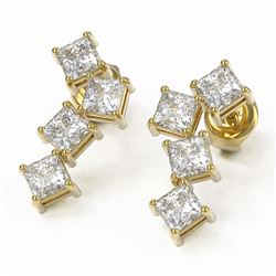 4 ctw Princess Diamond Earrings 18K Yellow Gold - REF-592W8H