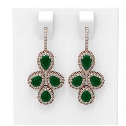 19.38 ctw Emerald & Diamond Earrings 18K Rose Gold - REF-373X8A
