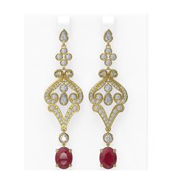 11.15 ctw Ruby & Diamond Earrings 18K Yellow Gold - REF-541G8W