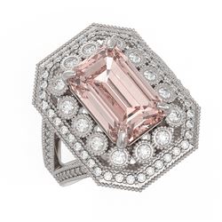 6.08 ctw Certified Morganite & Diamond Victorian Ring 14K White Gold - REF-226W4H
