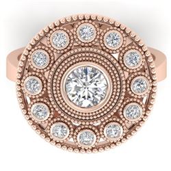 0.91 ctw Certified VS/SI Diamond Art Deco Ring 14k Rose Gold - REF-160G2W