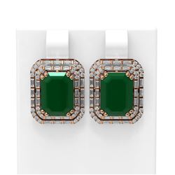 13.21 ctw Emerald & Diamond Earrings 18K Rose Gold - REF-418F2M
