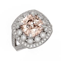 5.82 ctw Certified Morganite & Diamond Victorian Ring 14K White Gold - REF-212N4F