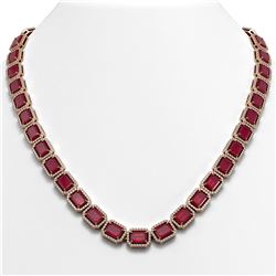 58.59 ctw Ruby & Diamond Micro Pave Halo Necklace 10k Rose Gold - REF-777F8M