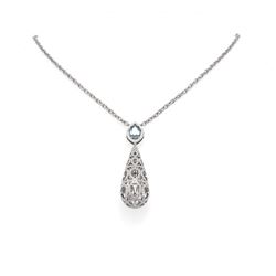 3.39 ctw Aquamarine & Diamond Necklace 18K White Gold - REF-300A2N