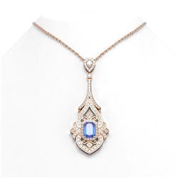 9.22 ctw Tanzanite & Diamond Necklace 18K Rose Gold - REF-627K3Y