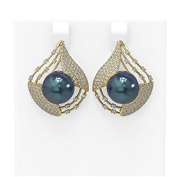 2.3 ctw Diamond & Pearl Earrings 18K Yellow Gold - REF-282H2R