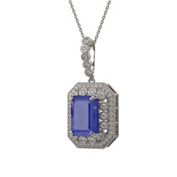 11.99 ctw Sapphire & Diamond Victorian Necklace 14K White Gold - REF-239H8R