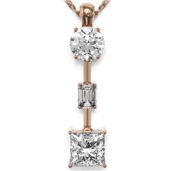 1.75 ctw Princess Cut Diamond Necklace 18K Rose Gold - REF-386A2N
