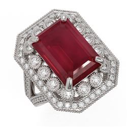 11.98 ctw Certified Ruby & Diamond Victorian Ring 14K White Gold - REF-258K8Y