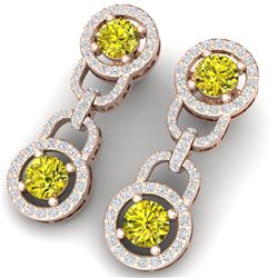 4 ctw SI/I Fancy Yellow Diamond Earrings 18K Rose Gold - REF-390Y2X