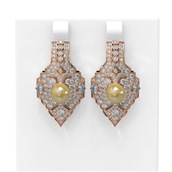 4.14 ctw Diamond & Pearl Earrings 18K Rose Gold - REF-394H8R
