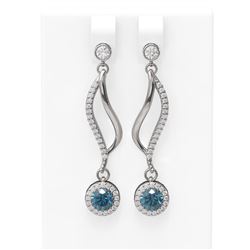 1.86 ctw Intense Blue Diamond Earrings 18K White Gold - REF-201Y5X