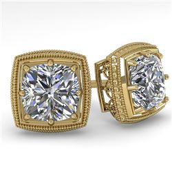 1.0 ctw VS/SI Cushion Cut Diamond Stud Earrings Art Deco 18k Yellow Gold - REF-170W9H