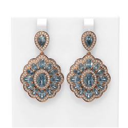 14.54 ctw Blue Topaz & Diamond Earrings 18K Rose Gold - REF-293F3M