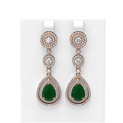 10.92 ctw Emerald & Diamond Earrings 18K Rose Gold - REF-472K8Y
