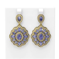 17.44 ctw Tanzanite & Diamond Earrings 18K Yellow Gold - REF-374W8H