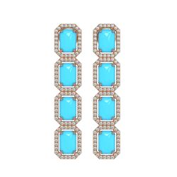 11.13 ctw Turquoise & Diamond Micro Pave Halo Earrings 10k White Gold - REF-145G6W