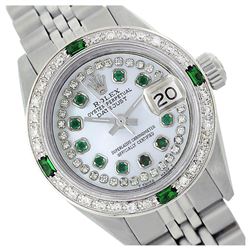 Rolex Men's Stainless Steel, QuickSet, Diam/Emerald Dial & Diam/Emerald Bezel - REF-563W5H