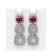 Image 1 : 7.02 ctw Ruby & Diamond Earrings 18K White Gold - REF-322R9K