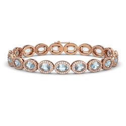 11.02 ctw Aquamarine & Diamond Micro Pave Halo Bracelet 10k Rose Gold - REF-309G3W
