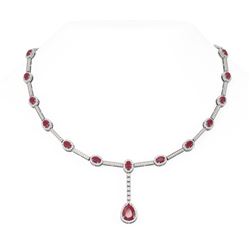 16.36 ctw Ruby & Diamond Necklace 18K White Gold - REF-854A5N