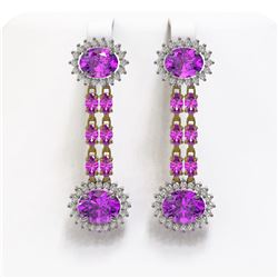 10.4 ctw Amethyst & Diamond Earrings 14K Yellow Gold - REF-174W5H