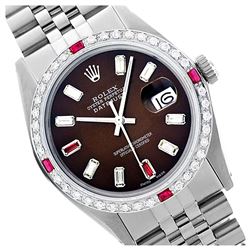 Rolex Men's Stainless Steel, QuickSet, Diam/Ruby Dial & Diam/Ruby Bezel - REF-527W3H