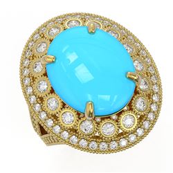 9.07 ctw Turquoise & Diamond Victorian Ring 14K Yellow Gold - REF-245W5H