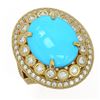 Image 1 : 9.07 ctw Turquoise & Diamond Victorian Ring 14K Yellow Gold - REF-245W5H