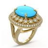 Image 2 : 9.07 ctw Turquoise & Diamond Victorian Ring 14K Yellow Gold - REF-245W5H
