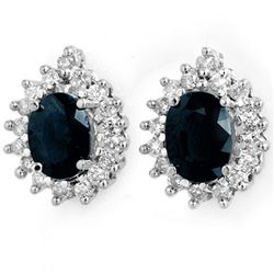 3.87 ctw Blue Sapphire & Diamond Earrings 14k White Gold - REF-89M3G