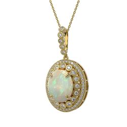 9.38 ctw Certified Opal & Diamond Victorian Necklace 14K Yellow Gold - REF-285A3N