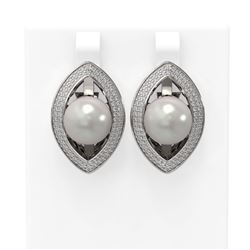 1.61 ctw Diamond & Pearl Earrings 18K White Gold - REF-241F3M