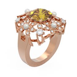 6.96 ctw Canary Citrine & Diamond Ring 18K Rose Gold - REF-169Y5X
