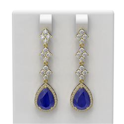 9.82 ctw Sapphire & Diamond Earrings 18K Yellow Gold - REF-340W2H