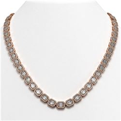 38.05 ctw Emerald Cut Diamond Micro Pave Necklace 18K Rose Gold - REF-6060W2H